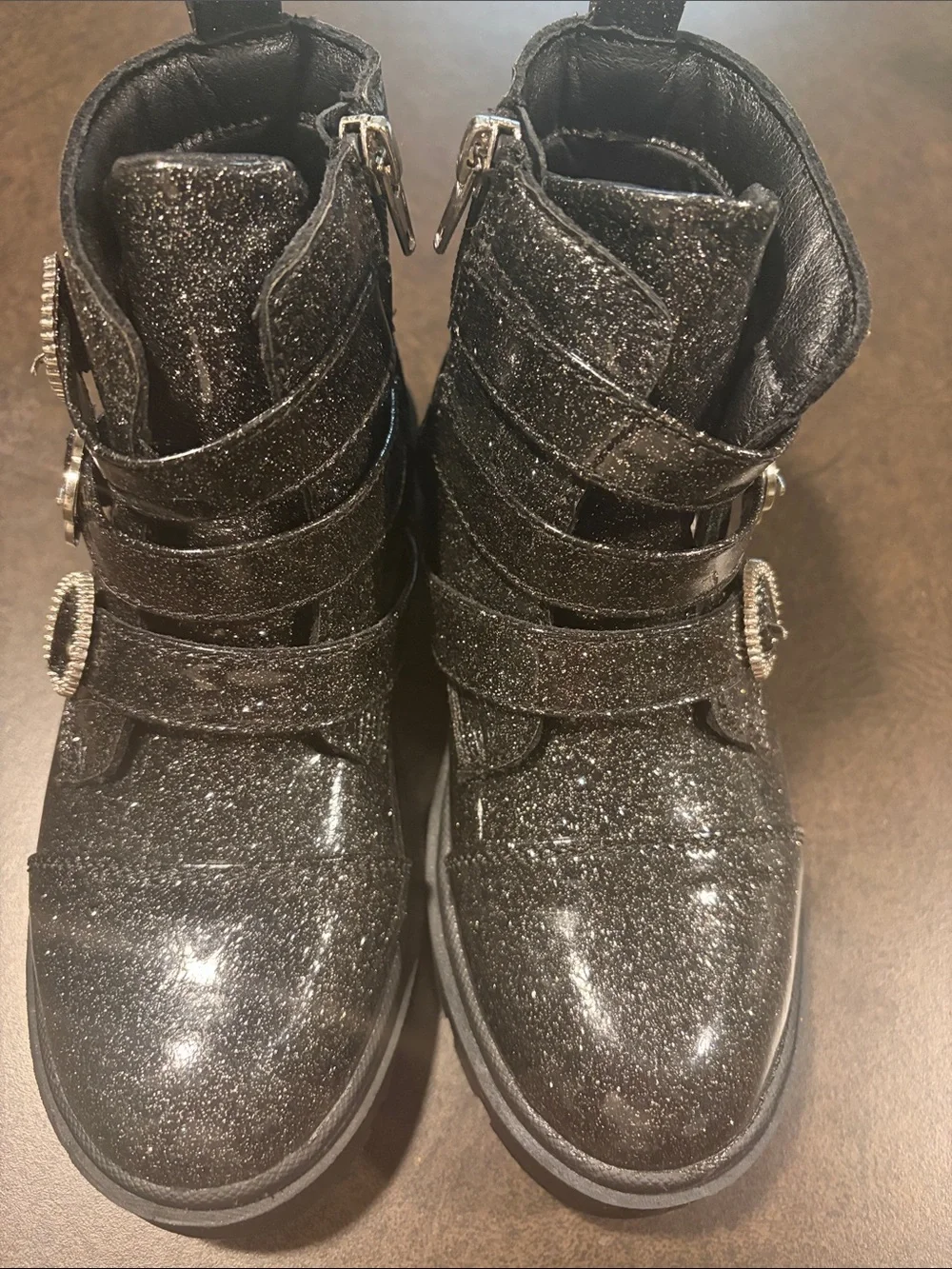 Justice Girls Black Glitter Buckle Ankle Boots